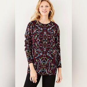 J. Jill Fitted Sweater Jacquard Tapestry Relaxed Pullover Sweater